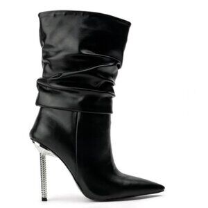 AZALEA WANG JAYLA SLOUCH STILETTO BOOTIE BLACK - 10 Akira Rhinestones Crystals